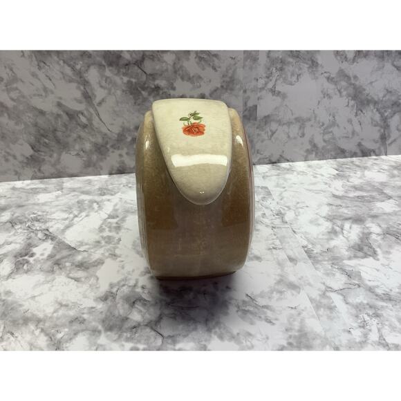 Vintage Ceramic Disc Pitcher - with Lid - Tan with Red Rose Detailing - Picture 5 of 8